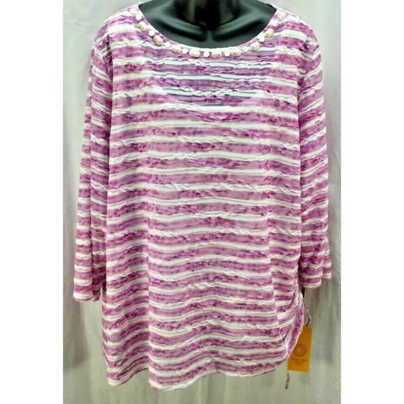Ruby Rd Woman Top 2X Pink Stripe Tunic Women New - Picture 1 of 6